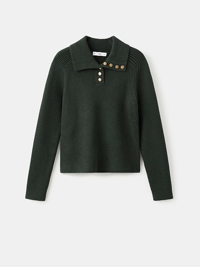 Ribbed Polo-Neck Sweater With Buttons